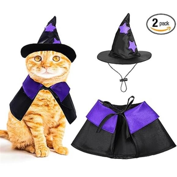 Dxhycc Halloween Pet Costume Cat Wizard Costume Funny Wizard Cat Clothes Cloak - Picture 8 of 8